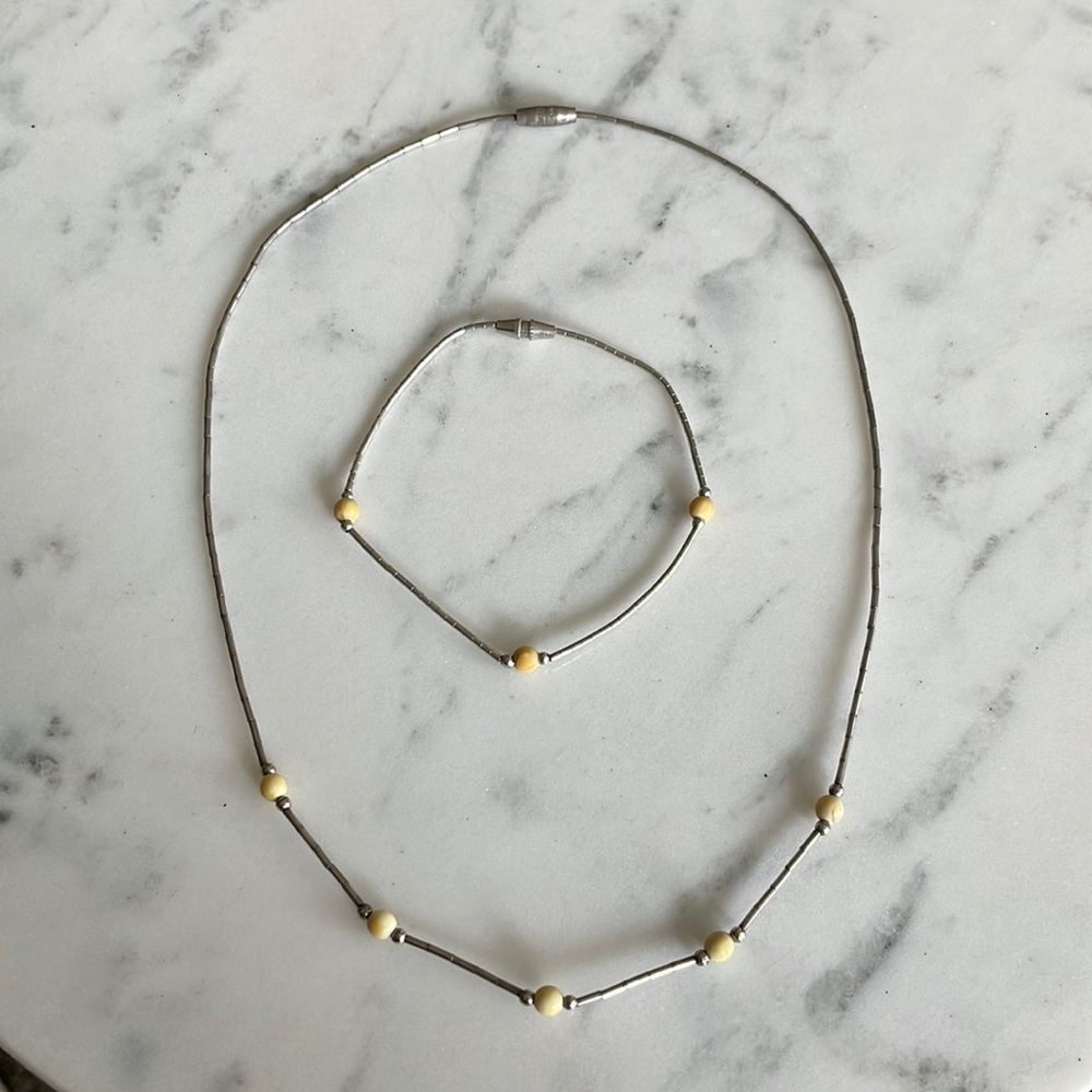 Silver & ivory bracelet & necklace set
